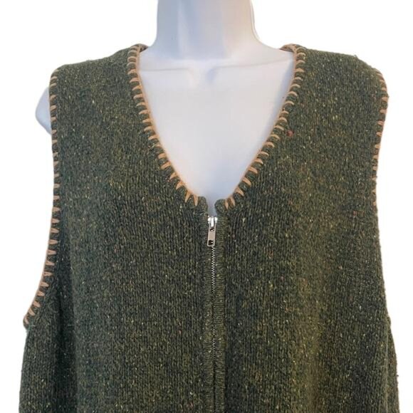 Cabin Creek Womens Green Knit Zip Front Sweater Vest Vintage Heathered Boho 2XL - Picture 2 of 4